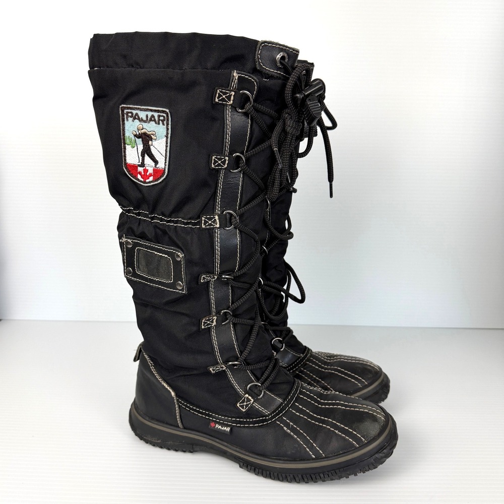 Pajar Canada Women Nylon Lace Up Knee‎ High Duck Snow Winter Boots Tall 39 8 8.5